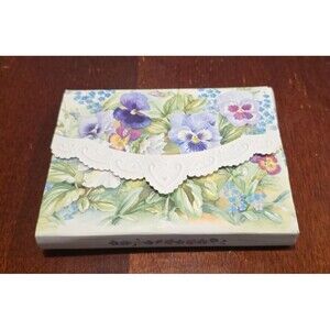 Carol Wilson Fine Arts Floral Purple Pansies Embossed Blank Cards Envelopes (10)